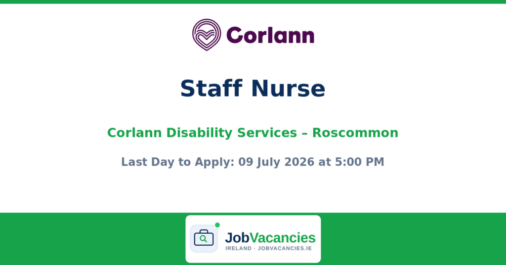 Staff Nurse – Corlann Disability Services, Roscommon